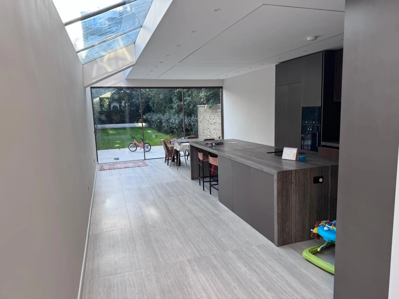 Open-plan kitchen and dining space within the new extension, Chiswick